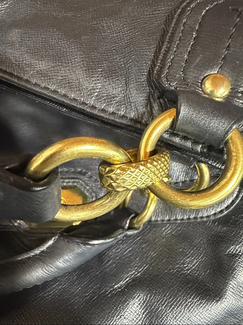 Coach Black Leather Turnlock Gold Chain Tote F21945 Crossbody Strap